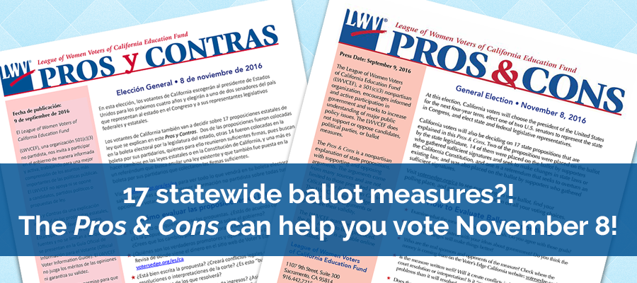 Pros and Cons Header ballot measures, california elections, voting, propositions, pros and cons, unbiased