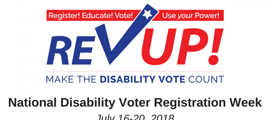 Rev Up logo about registering people to vote with a disability rev up, disability vote, voting rights, elections, voter registration
