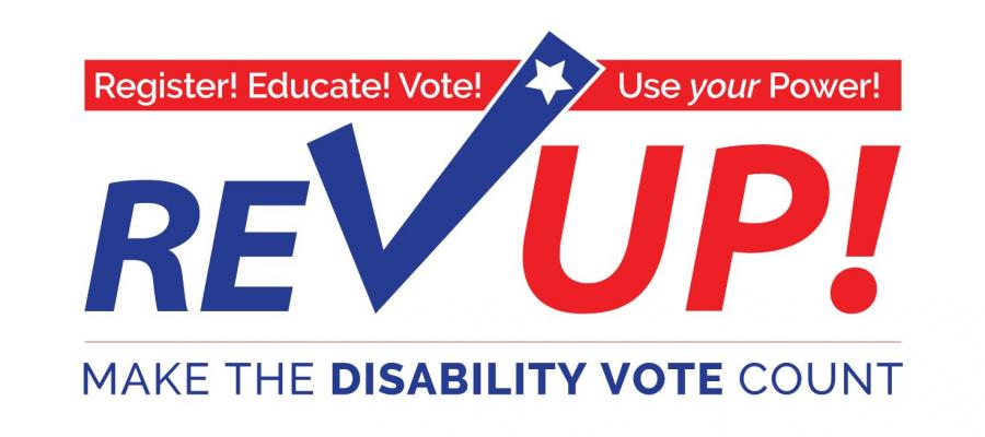 RevUp Logo RevUp, disability vote, voter registration, voters with disabilities, league of Women voters of California education Fund